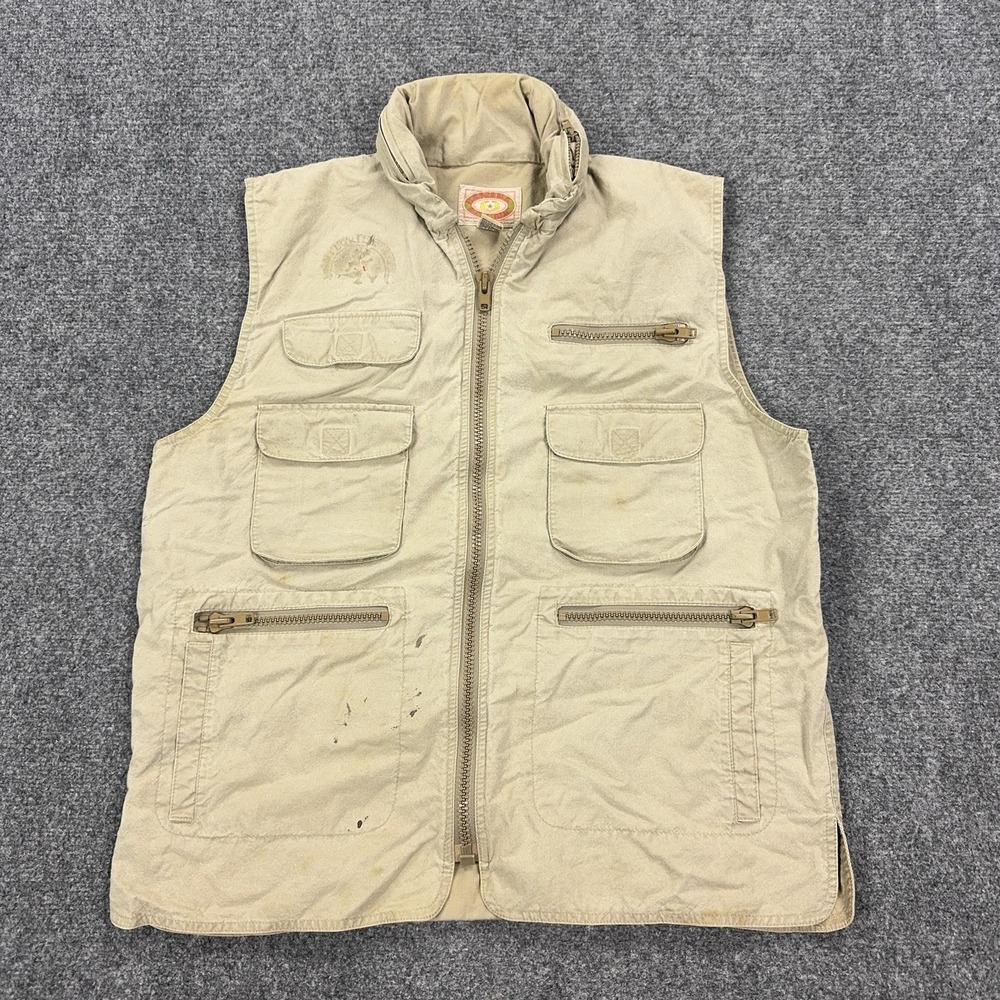 Vintage Banana Republic Vest Mens‎ Large Beige Canvas Hooded Utility Safari
